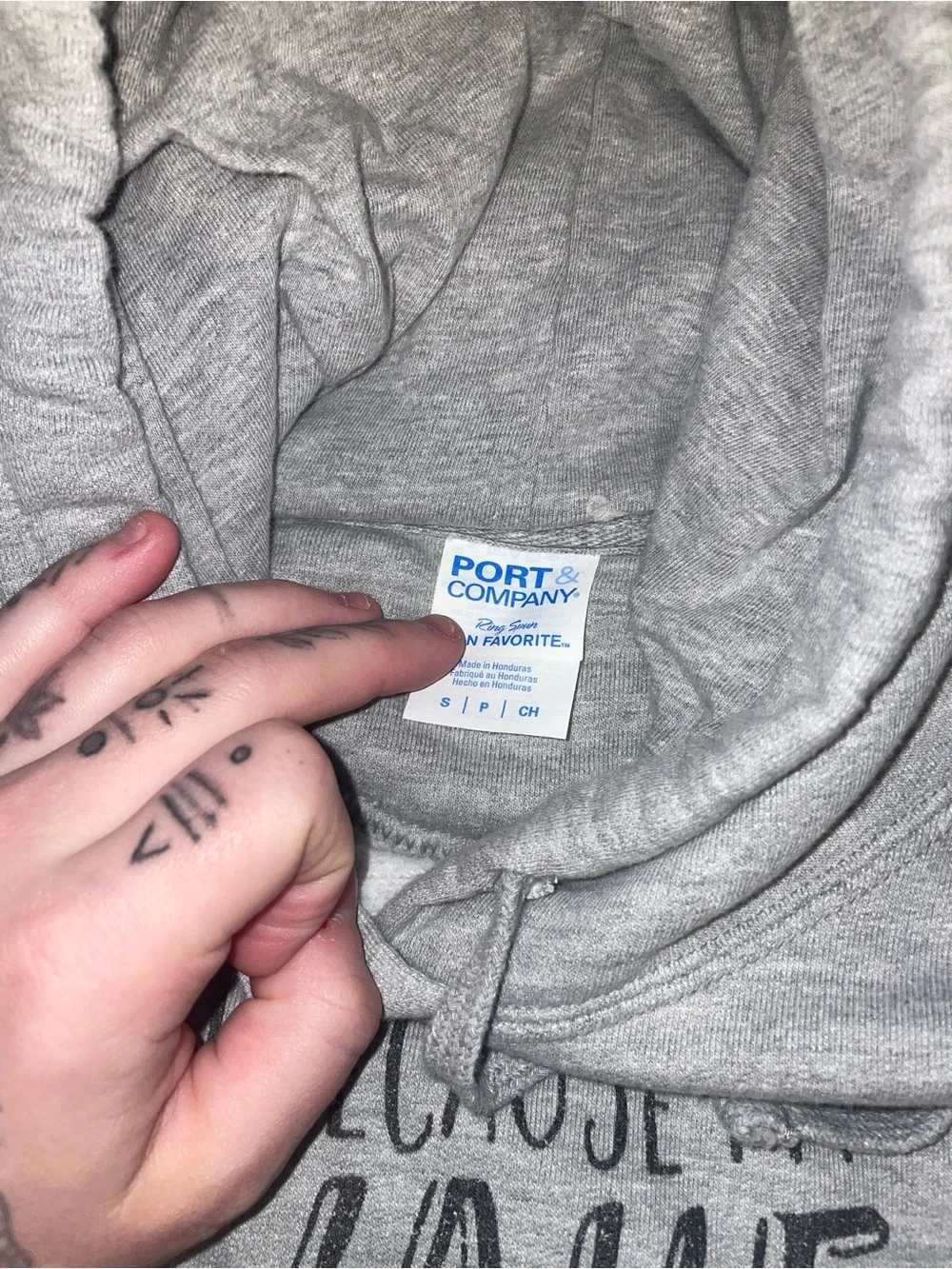 Gray Pullover Hoodie with Text Graphic size small